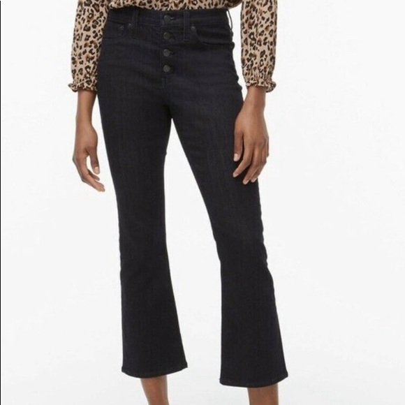 J.Crew Jeans Womens High Rise Crop Flare Exposed Button Fly Dark Wash Sz 25 - Picture 1 of 4